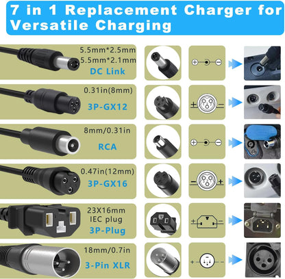 54,6V 2A Schnellladegerät mit 7-in-1 Steckern – Universelles 48V Ladegerät für E-Scooter & Lithium-Batterien