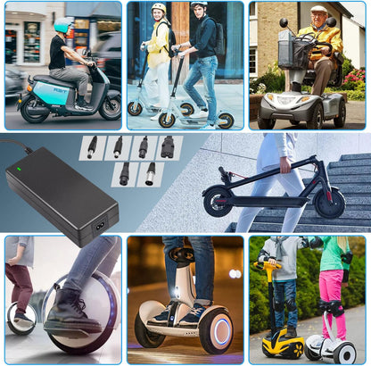 54,6V 2A Schnellladegerät mit 7-in-1 Steckern – Universelles 48V Ladegerät für E-Scooter & Lithium-Batterien