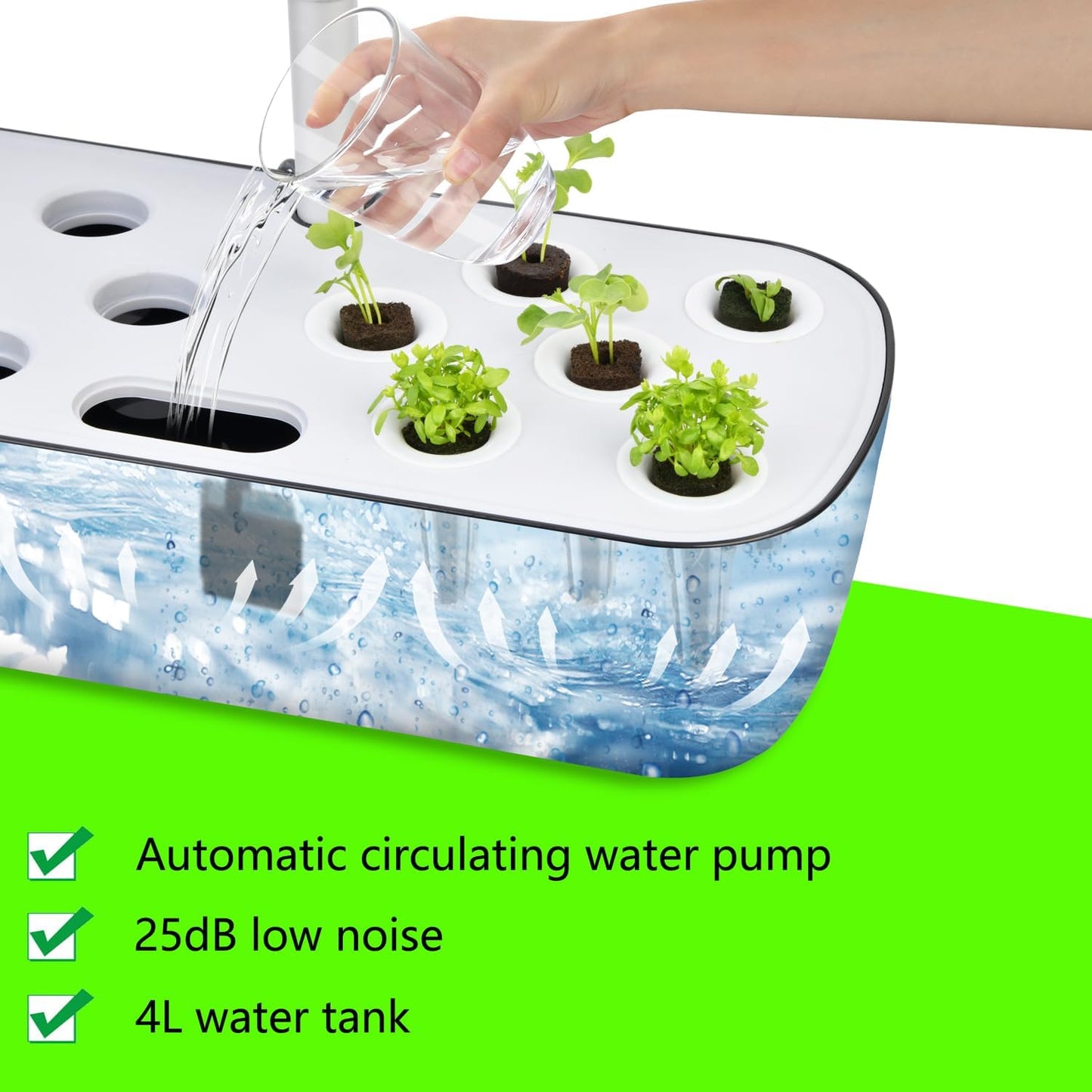 12-Pod Hydroponik-Anbausystem-Kit, Höhenverstellbar, Leise Smart-Pumpe